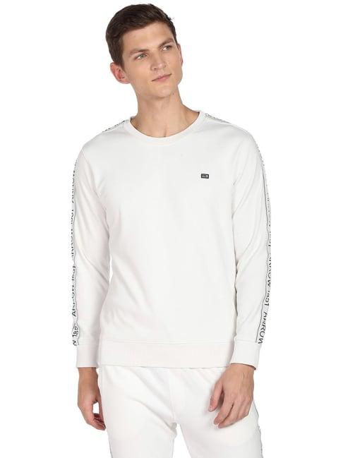 arrow sport off white cotton regular fit printed sweatshirt