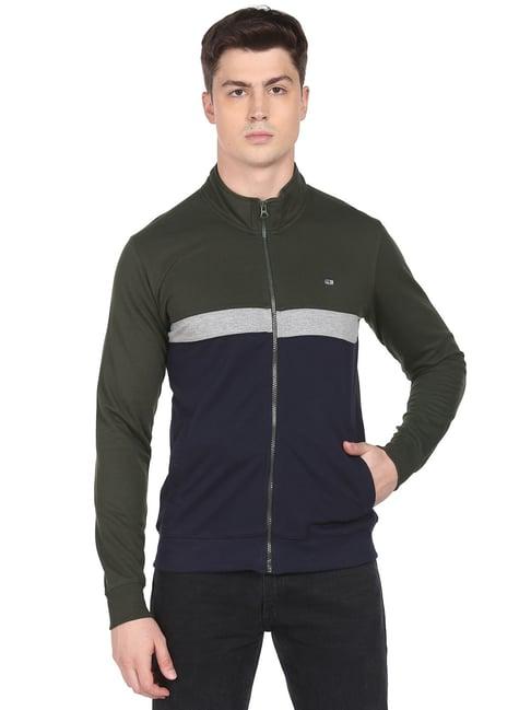 arrow sport olive & navy regular fit colour block sweatshirt