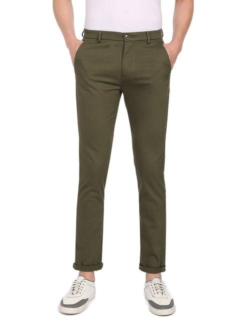 arrow sport olive cotton skinny fit trousers