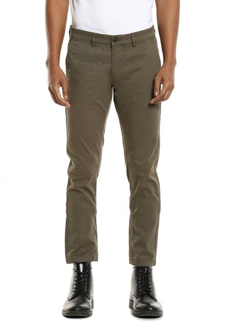 arrow sport olive green cotton regular fit chinos