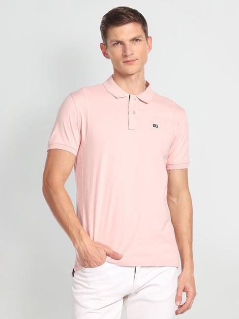 arrow sport pink cotton regular fit polo t-shirt