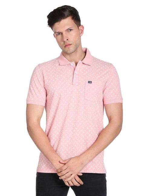 arrow sport pink cotton regular fit printed polo t-shirt