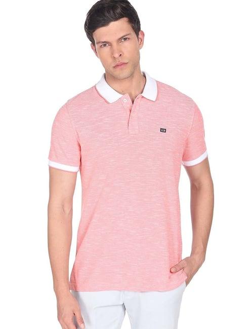 arrow sport pink regular fit self design cotton polo t-shirt