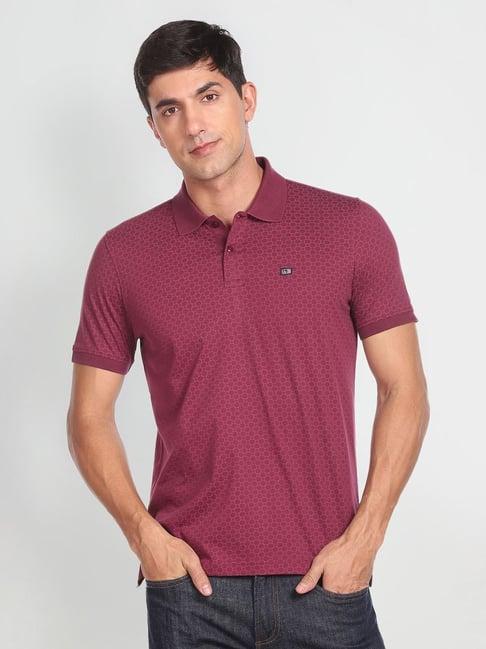 arrow sport red cotton regular fit printed polo t-shirt