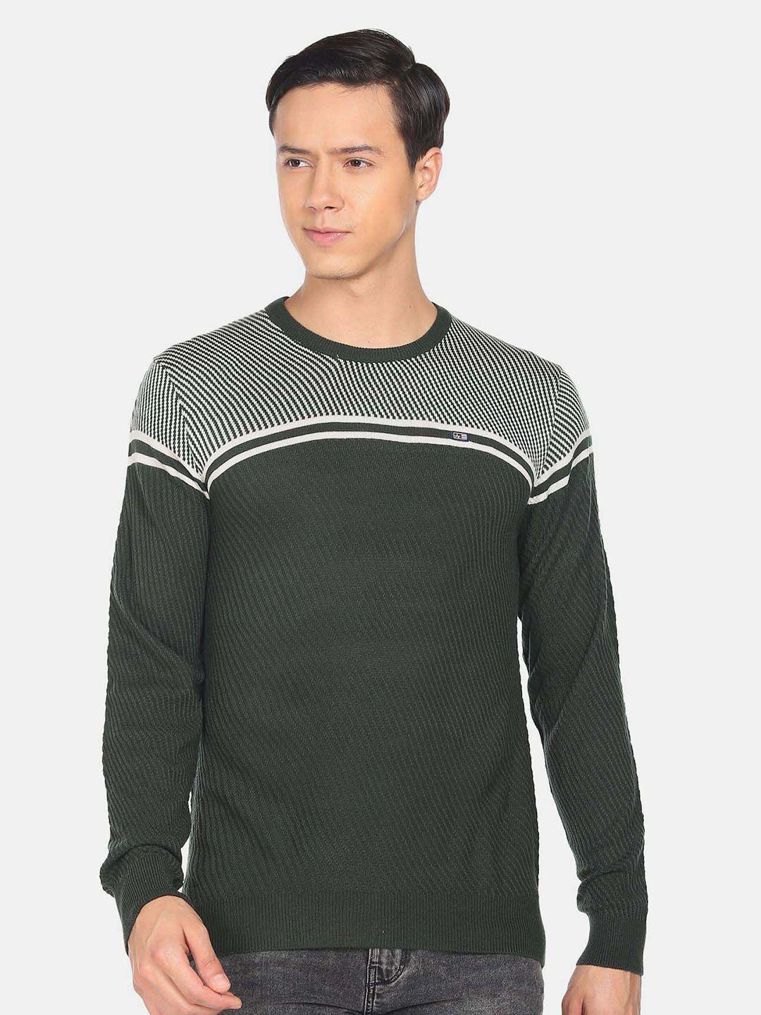 arrow sport round neck colourblocked cotton pullover