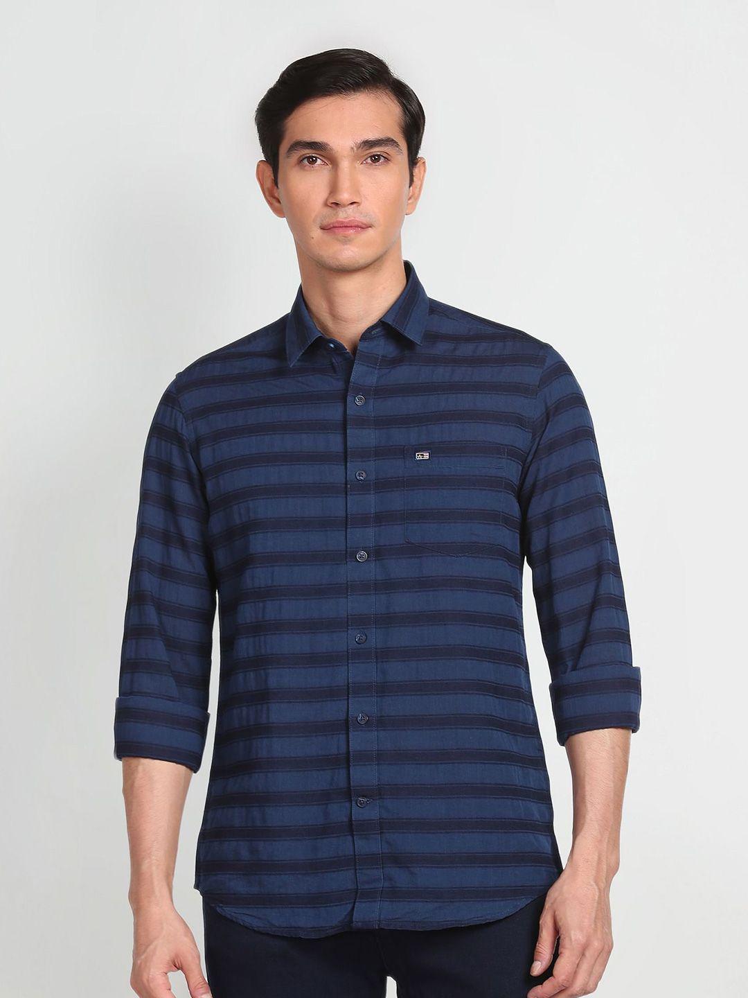 arrow sport slim fit horizontal stripes pure cotton casual shirt