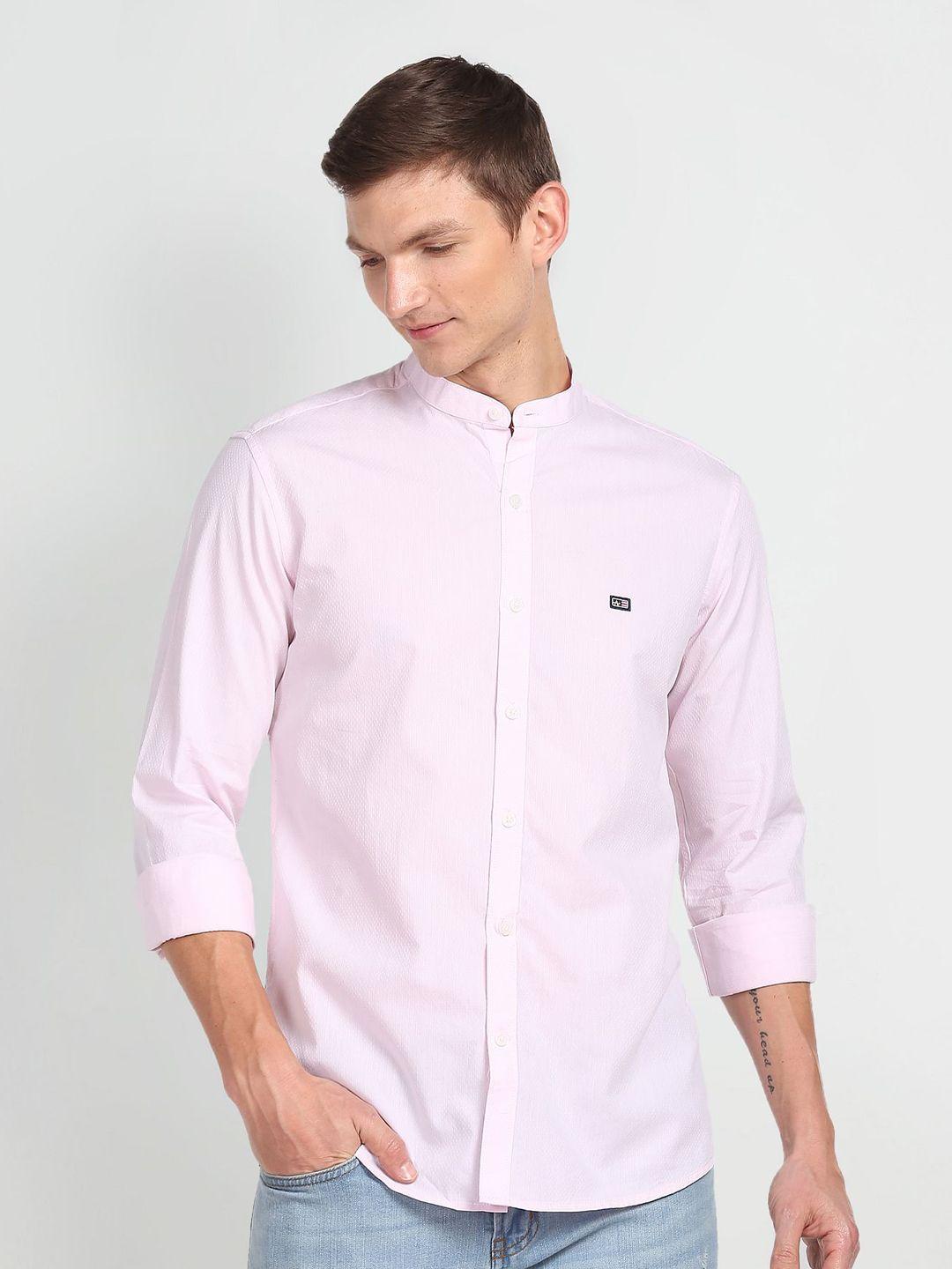arrow sport slim fit self design mandarin collar pure cotton casual shirt