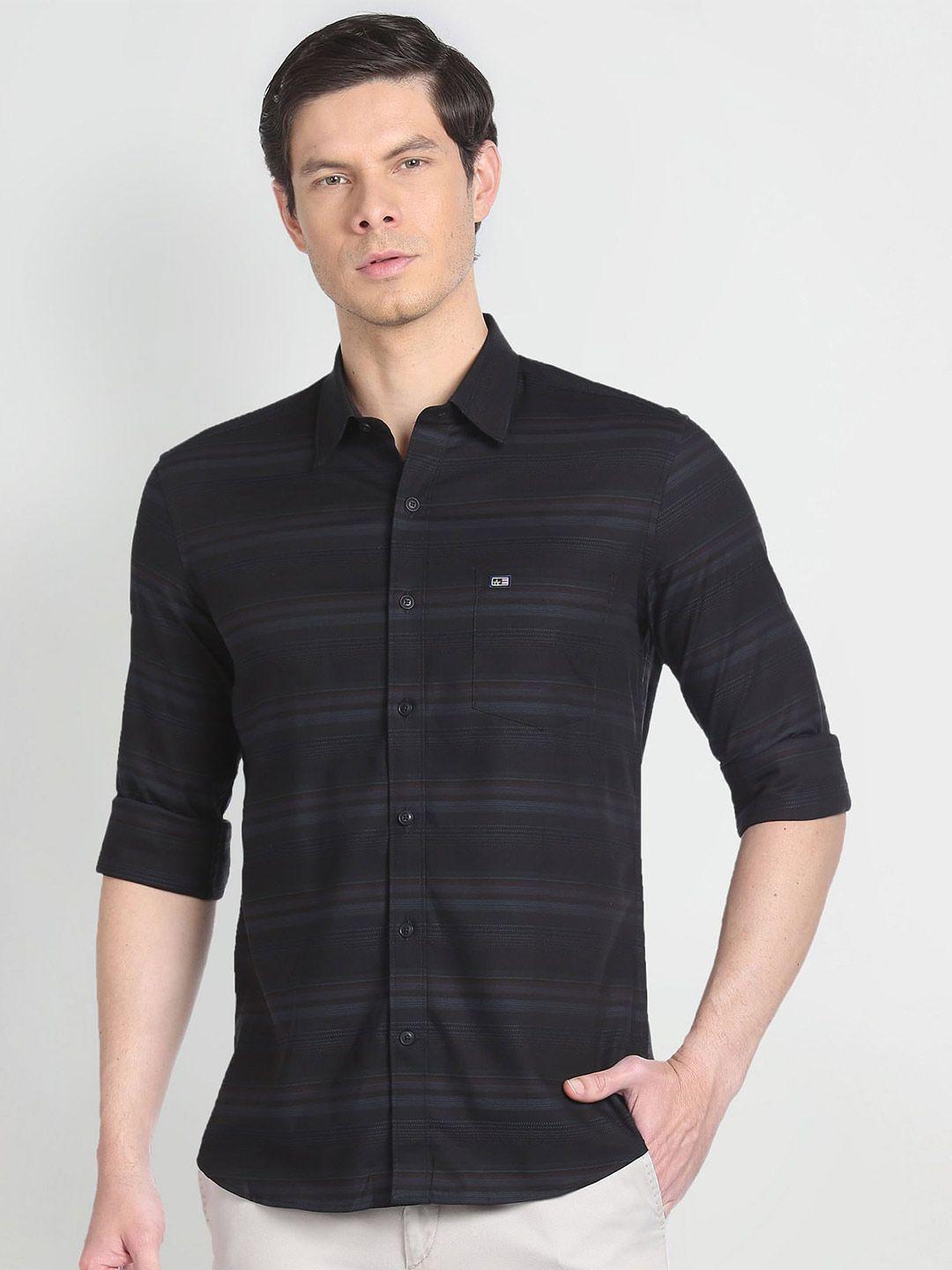 arrow sport spread collar slim fit horizontal striped casual pure cotton shirt