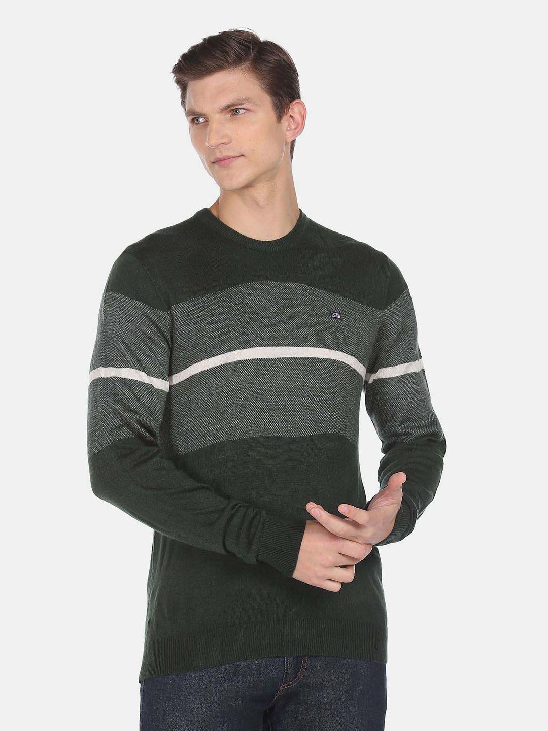 arrow sport striped round neck long sleeves acrylic pullover