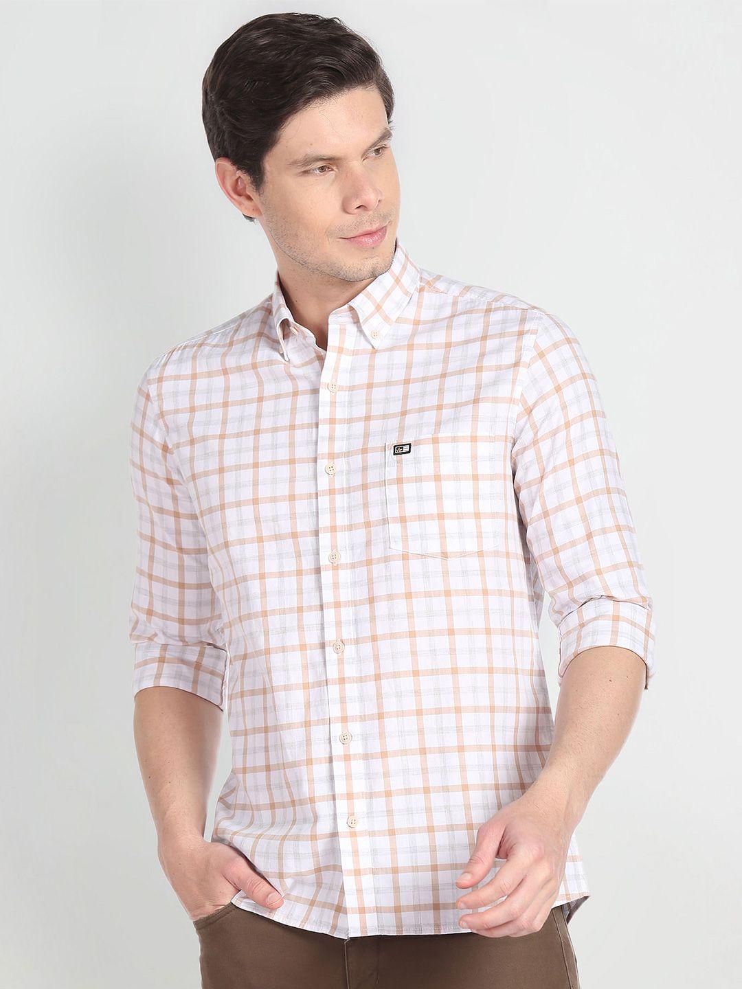 arrow sport tartan check slim fit opaque pure cotton casual shirt