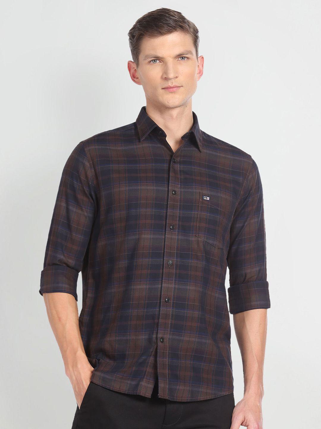 arrow sport tartan checked slim fit cotton casual shirt