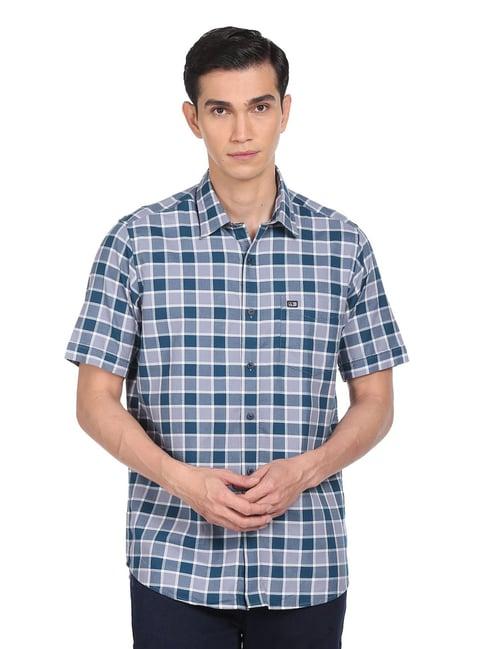 arrow sport teal cotton regular fit checks shirt