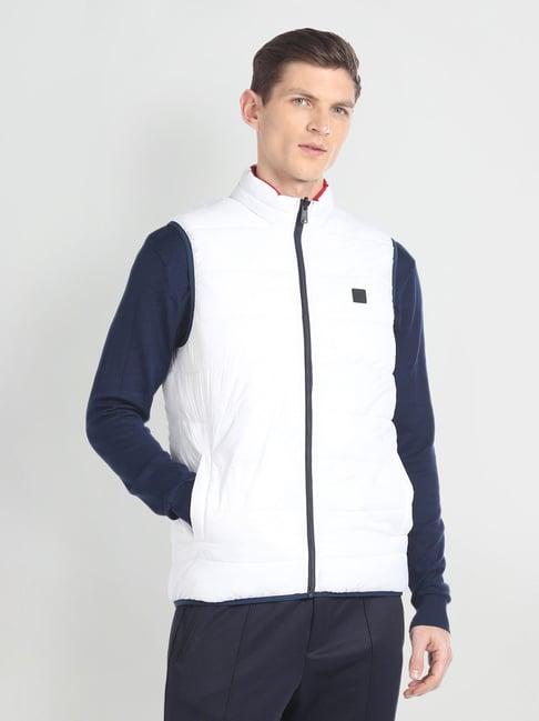 arrow sport white & navy regular fit quilted jacket