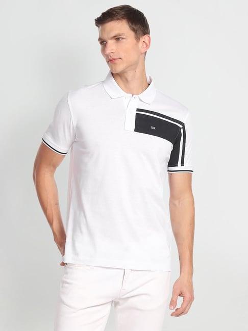 arrow sport white cotton regular fit printed polo t-shirt