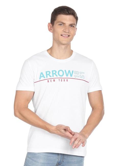 arrow sport white cotton regular fit printed t-shirt