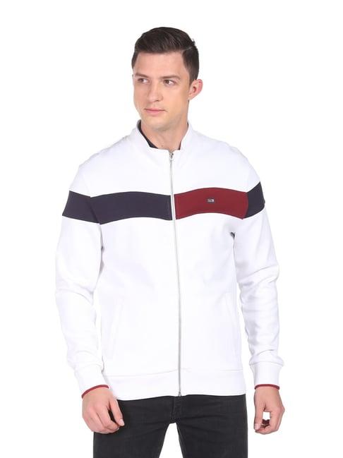 arrow sport white cotton regular fit striped jacket