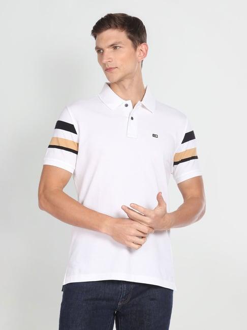 arrow sport white cotton regular fit striped polo t-shirt