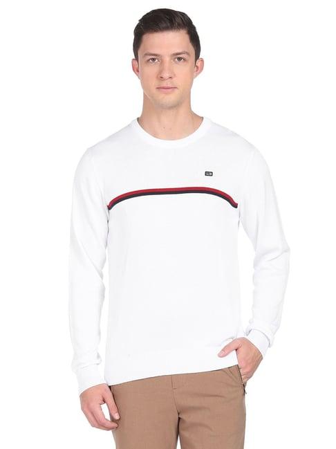 arrow sport white cotton regular fit striped sweaters