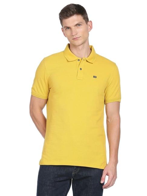 arrow sport yellow cotton regular fit polo t-shirt