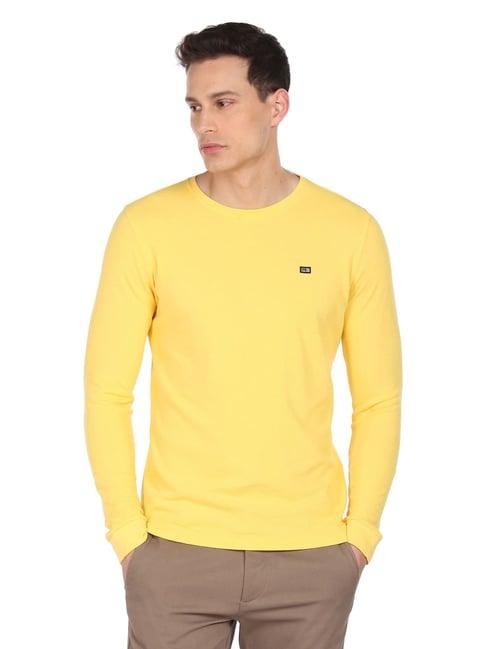 arrow sport yellow cotton regular fit t-shirt