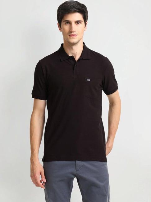 arrow sports brown regular fit texture polo t-shirt