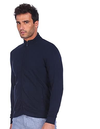 arrow sports front open full sleeve sweat shirt navy