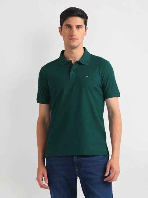 arrow sports green cotton regular fit polo t-shirt