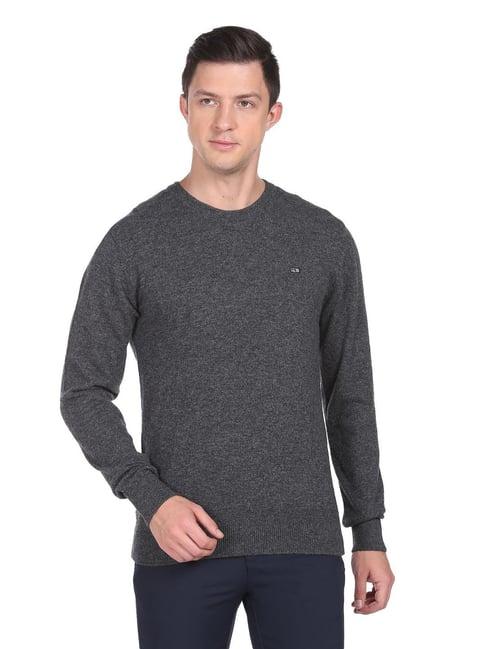 arrow sports grey regular fit texture sweater