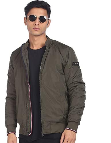 arrow sports men's solid front open jacket (asacjk4735_olive_m)