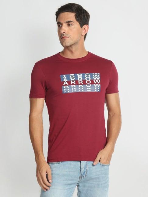 arrow sports red cotton regular fit printed t-shirt