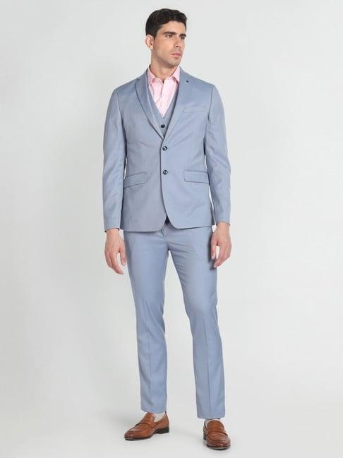 arrow steel blue regular fit three piece suit