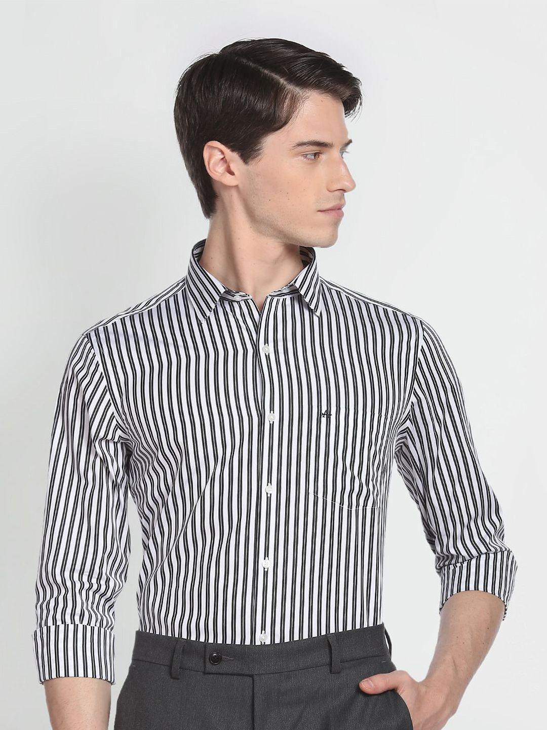 arrow striped slim fit cotton formal shirt