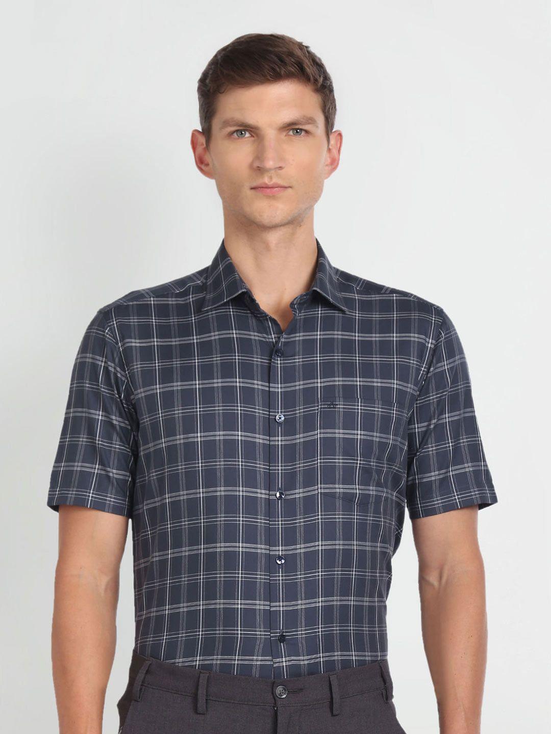 arrow tartan checked spread collar cotton formal shirt