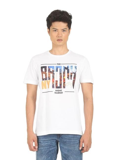 arrow white cotton regular fit printed t-shirt