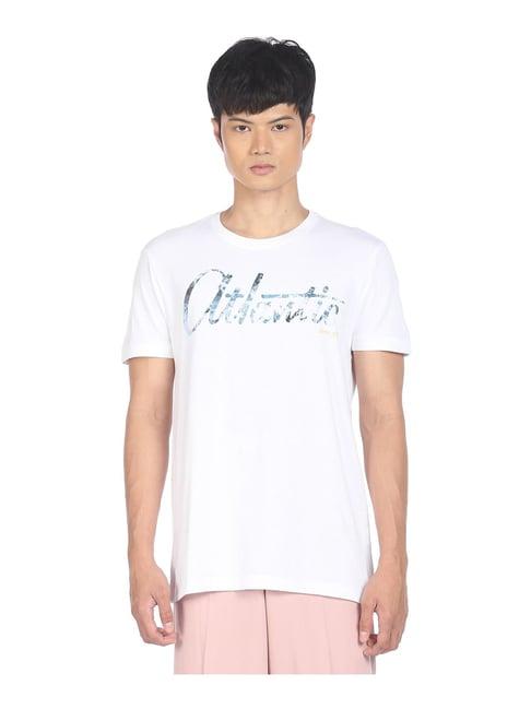 arrow white cotton regular fit printed t-shirt