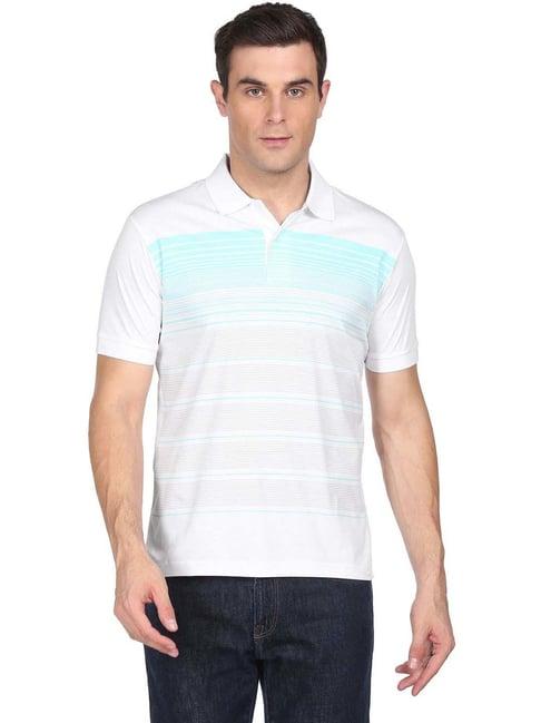 arrow white cotton regular fit striped polo t-shirt