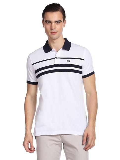 arrow white cotton regular fit striped polo t-shirt