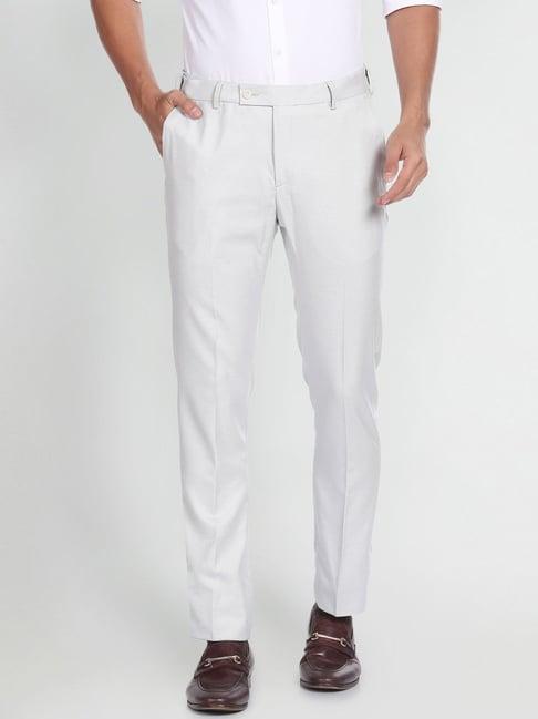 arrow white regular fit texture trousers