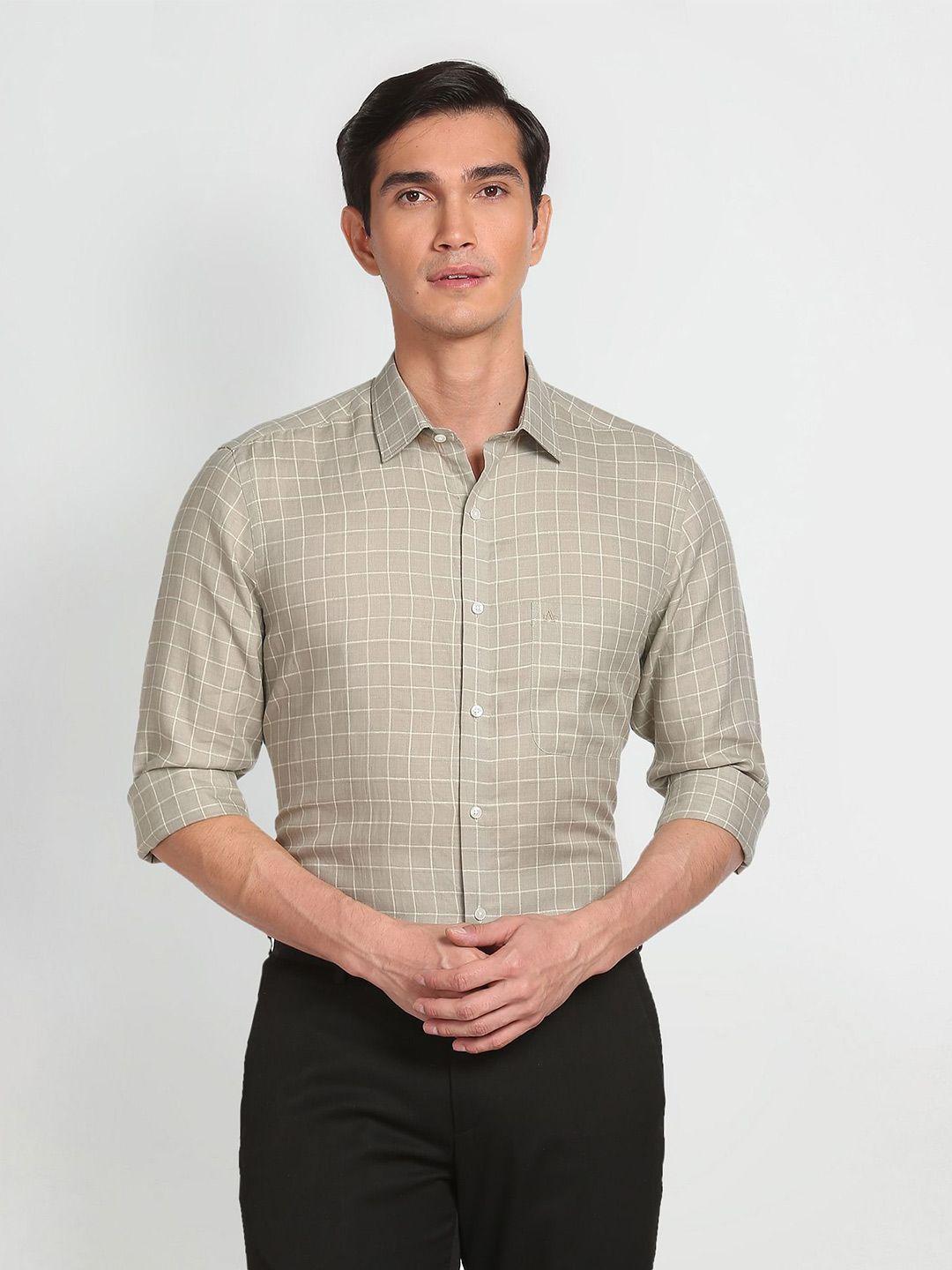 arrow windowpane checked pure linen formal shirt