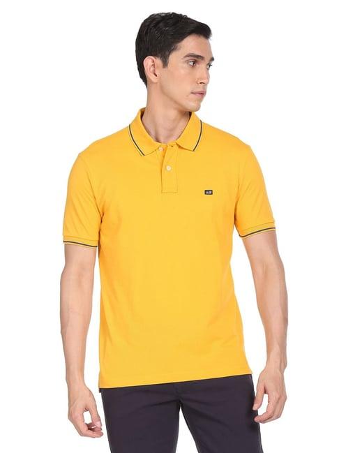 arrow yellow cotton regular fit polo t-shirt