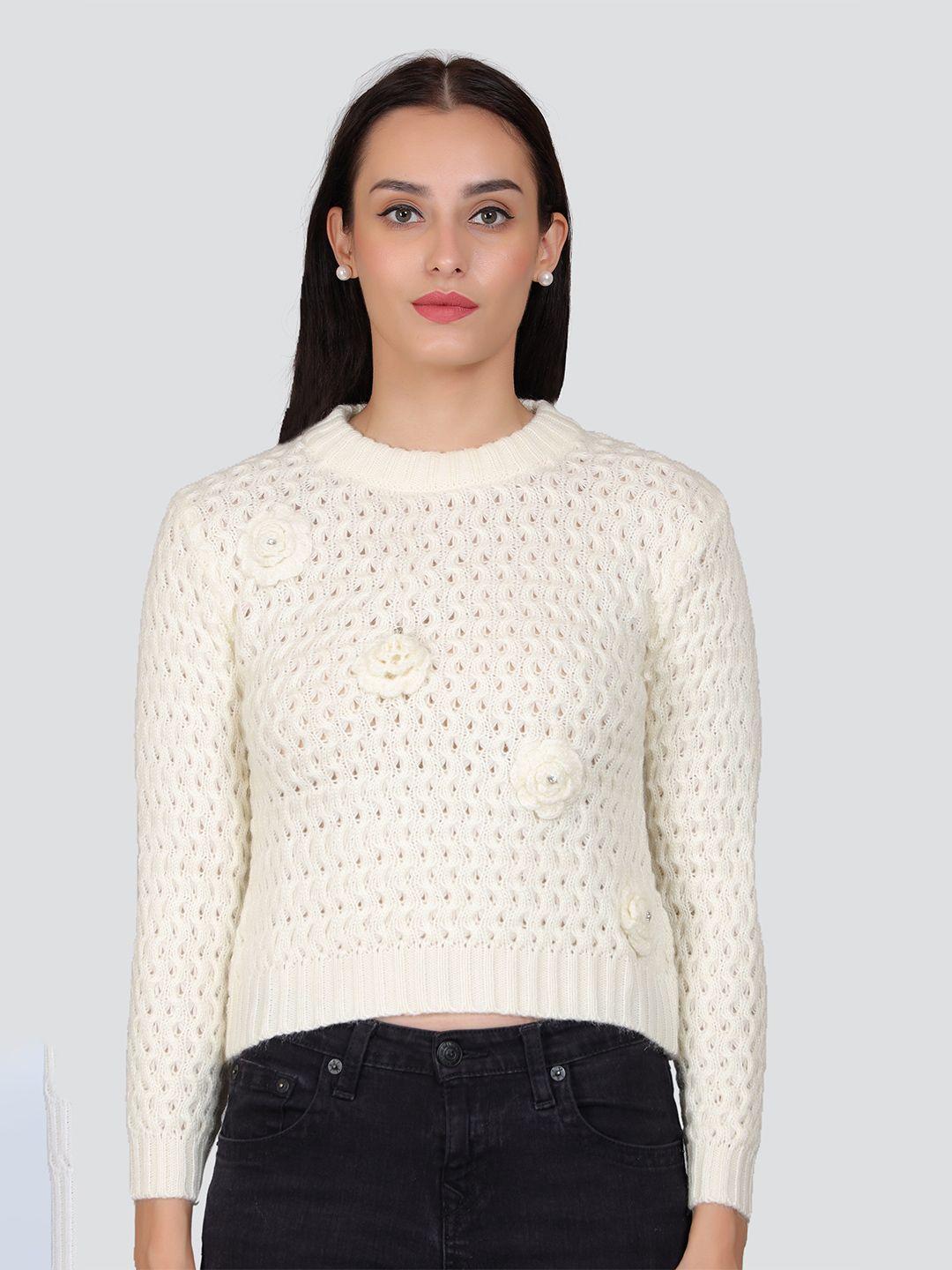 arshiya open knit self design acrylic pullover sweater