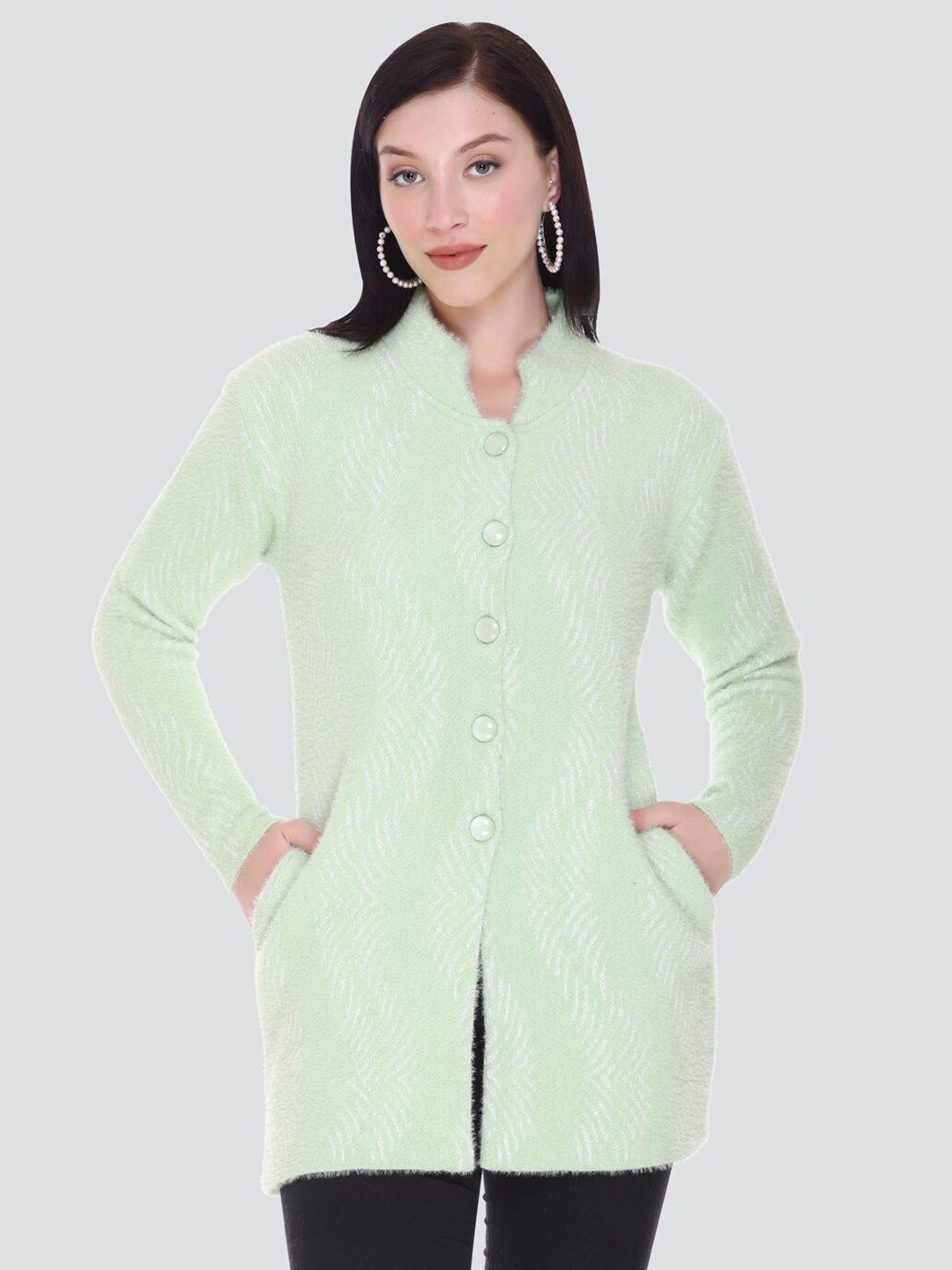 arshiya women sea green open front longline cardigan with fuzzy detail