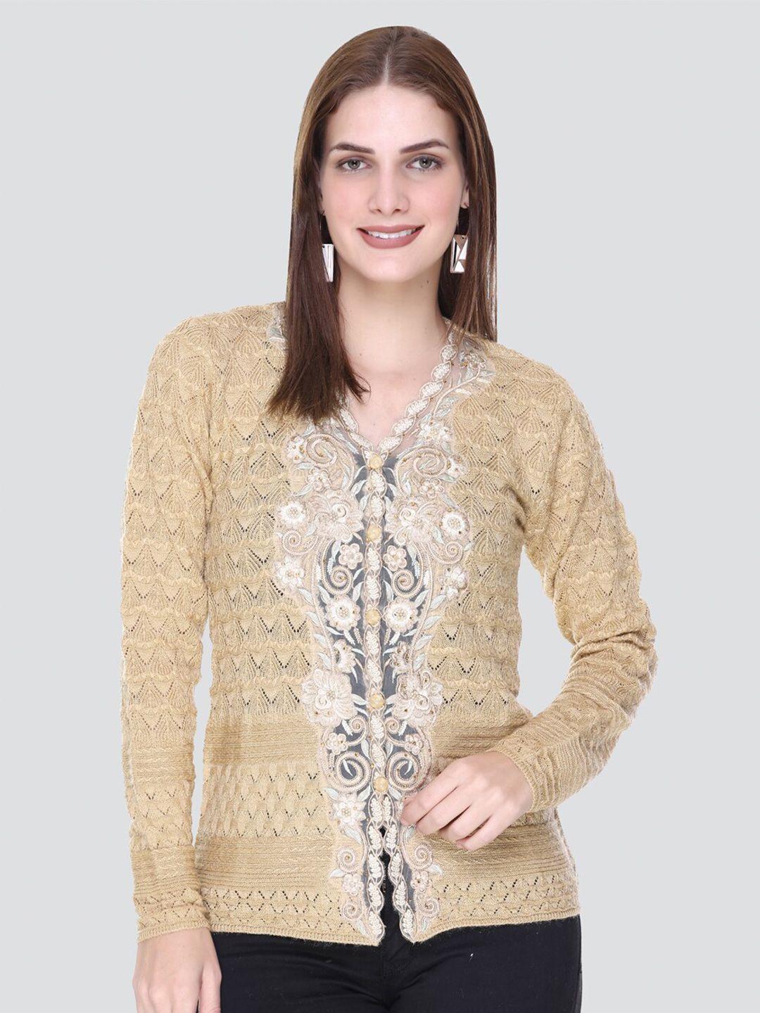 arshiya women woolen floral cardigan with embellished detail