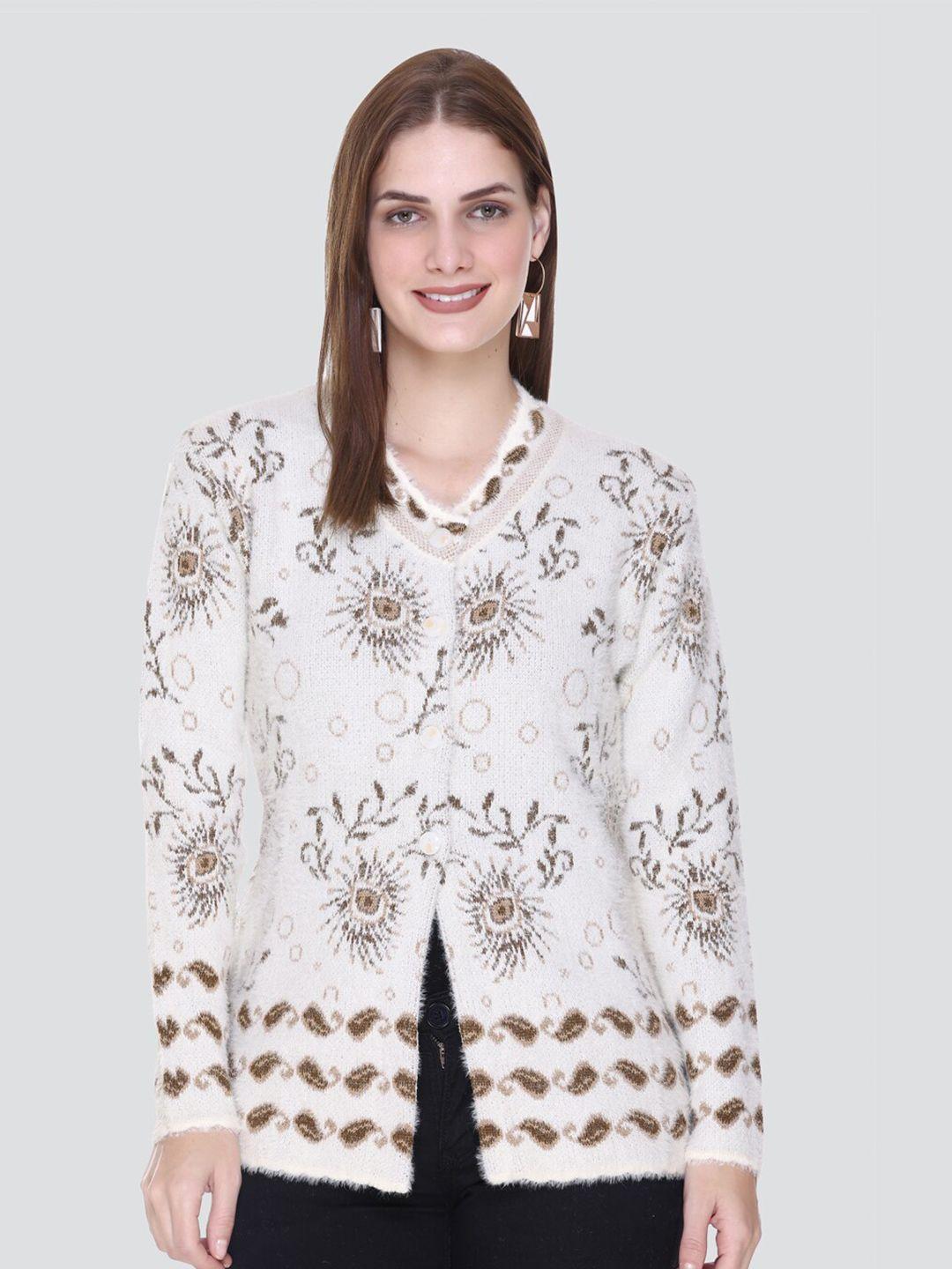 arshiya women woolen floral printed round neck cardigan