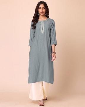 art deco round-neck straight kurta