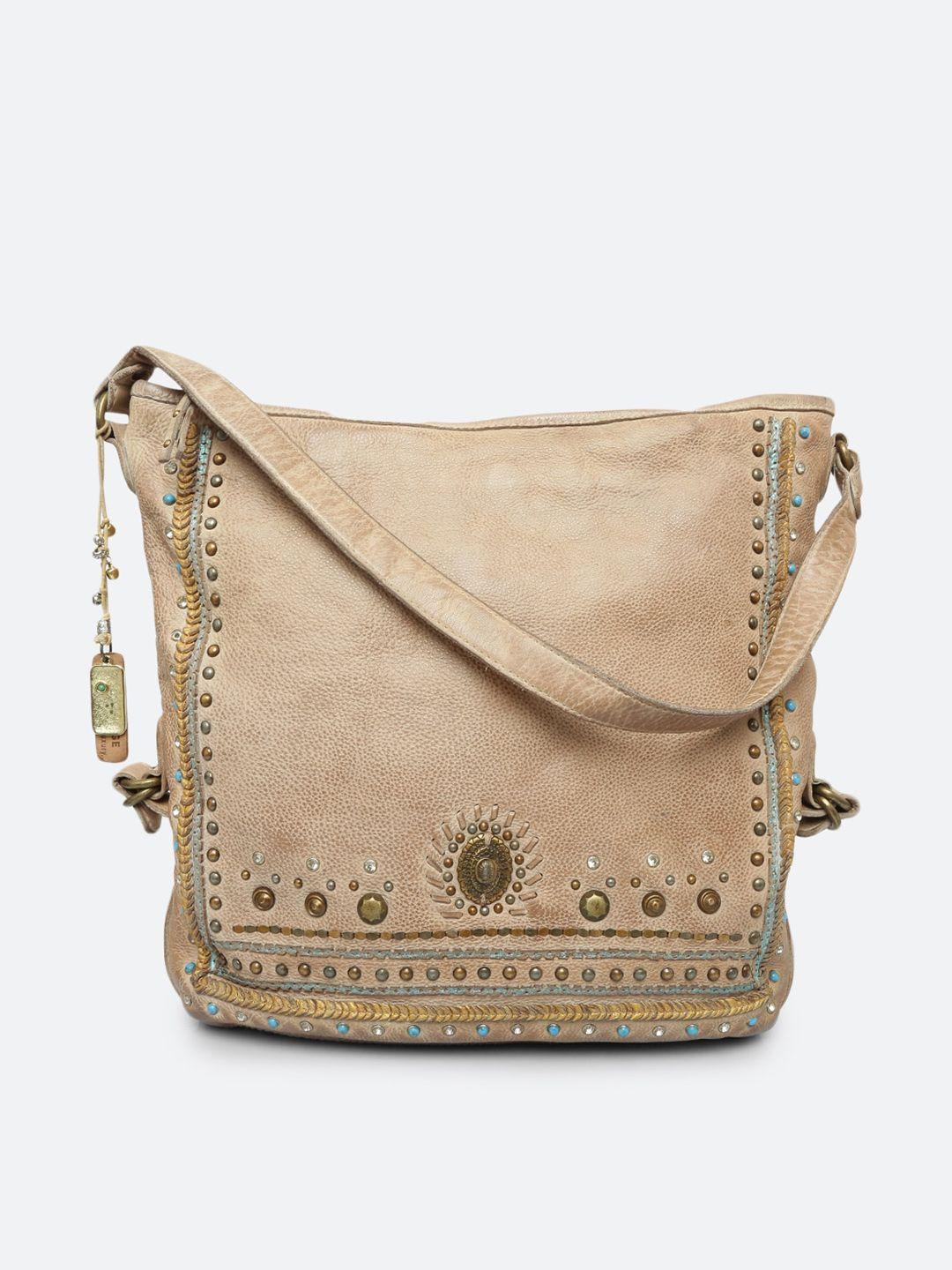 art n vintage embellished leather structured sling bag