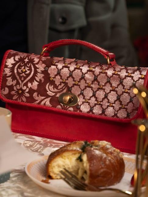 art n vintage luminosa red leather embellished small sling handbag