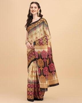 art silk printed saree with unstitched blouse