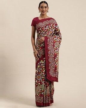 art silk printed saree with unstitched blouse