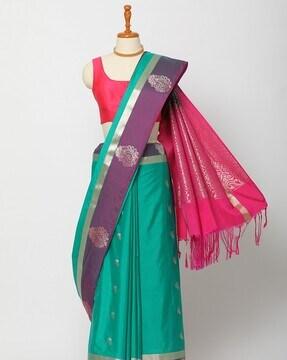 art silk saree with floral woven motifs